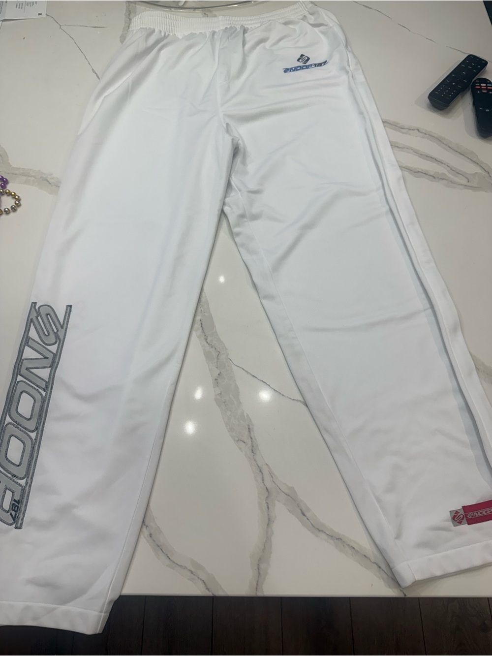 White Performance Athletic Zip Away Pants with Red Logo Snoop187